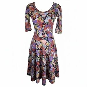 LuLaRoe Floral Midi Dress - Purple, Red,‎ Yellow